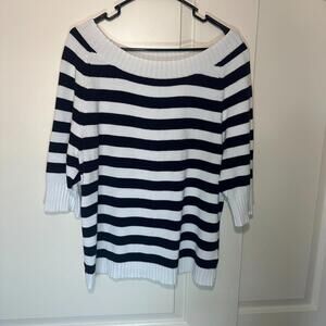 Vintage Lauren Ralph Lauren Striped 3/4 Sleeve Sweater Nautical Boat Neck Cotton